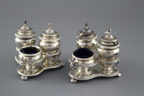 Two similar late 19th/early 20th century silver triform cruet stands by Horace Woodward & Co, London, 1896/1903/1910,
